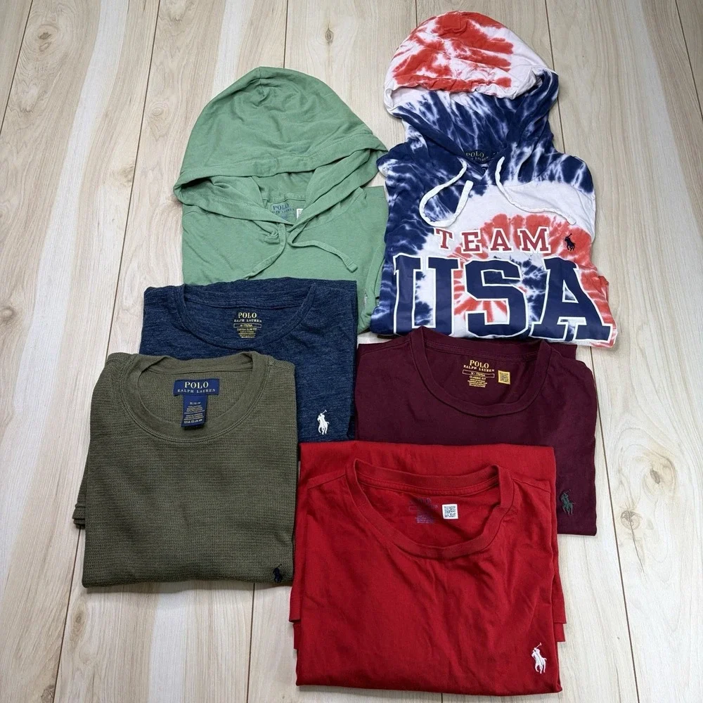 Polo Ralph Lauren Mens Medium T-Shirts Lot Of 6 Hoodie Long Sleeve